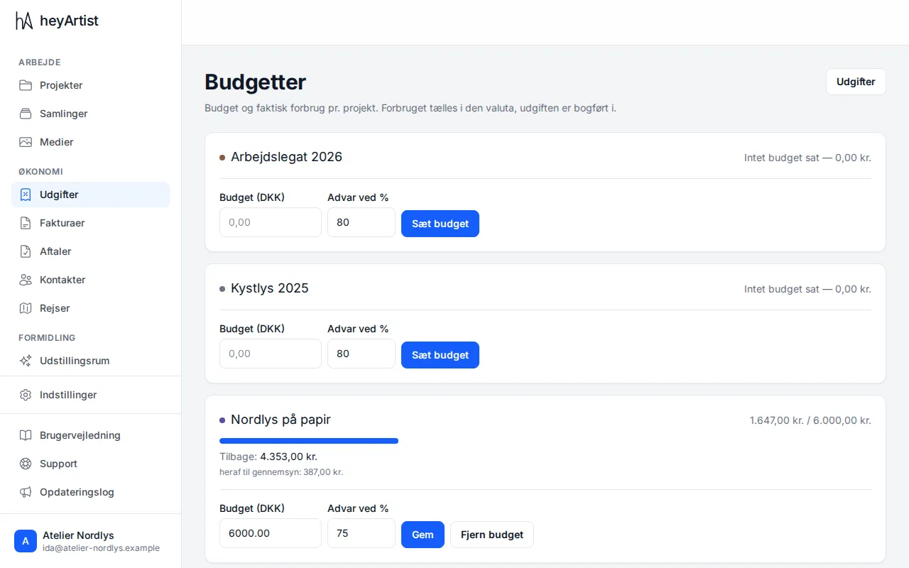 Budgets with spend, budget and a bar per project