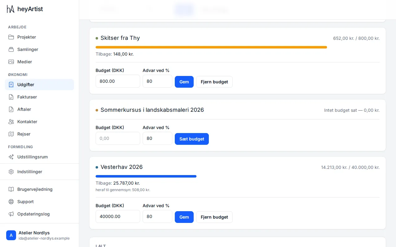 A project past its warning threshold with an orange bar
