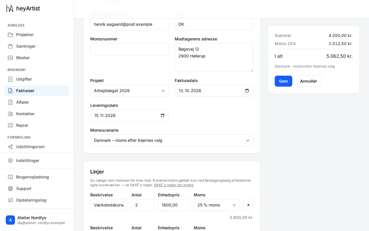 Project, invoice date, date of supply and tax scenario