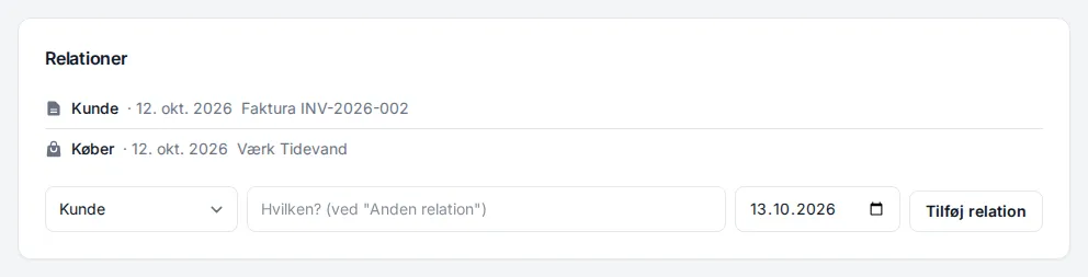 Relations from an invoice and a sold work, and the fields to add one yourself
