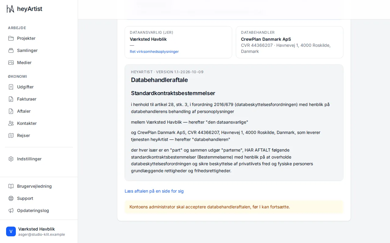 Medlemmets udgave af siden med beskeden om, at administratoren skal acceptere