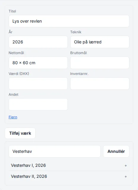 The works in the contract and the search in the work list