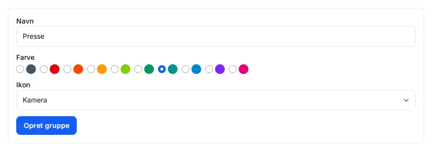 A new group: name, colour and icon
