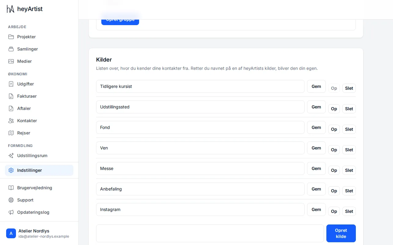 The sources: heyArtist’s standard list, which you can change