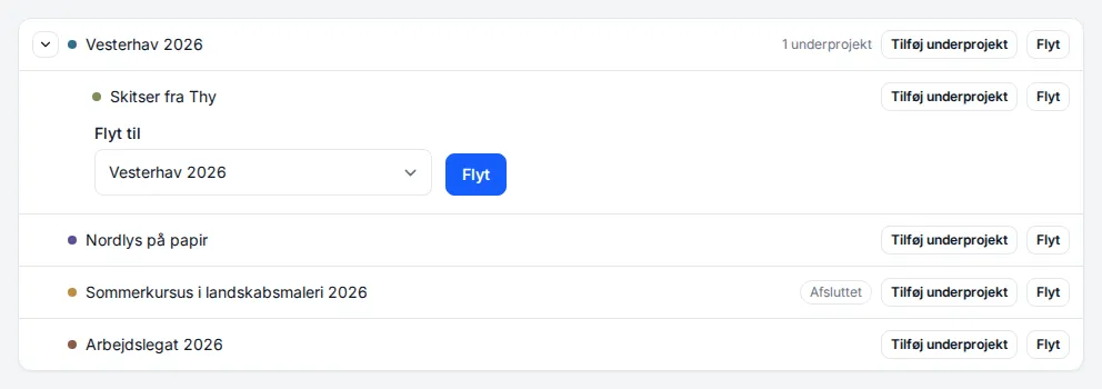 Move to opened on a sub-project