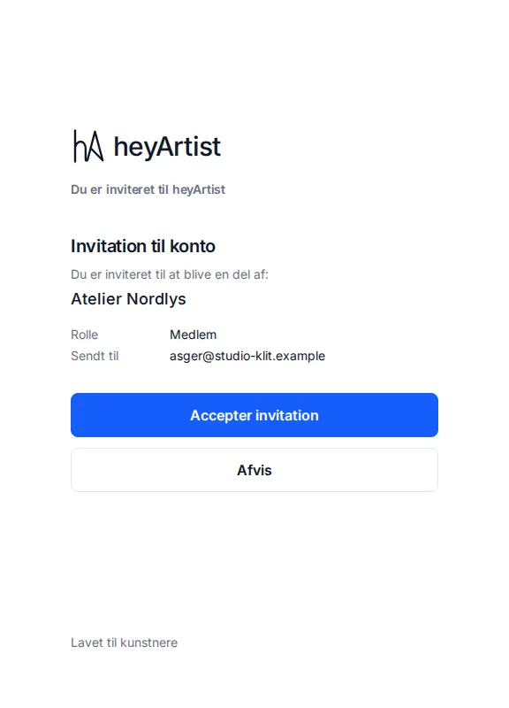Invitationen, når du er logget ind med den rigtige e-mail