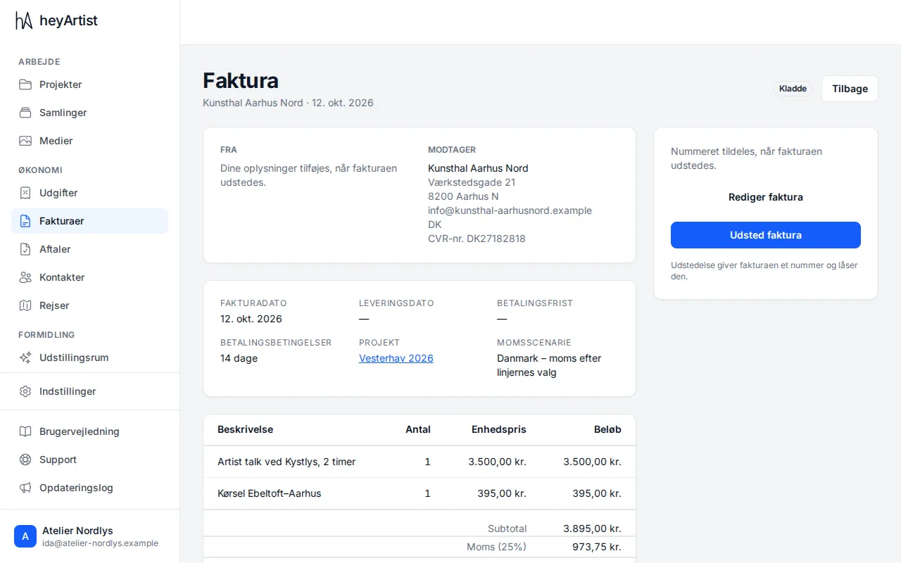 A draft with the Edit invoice and Issue invoice buttons