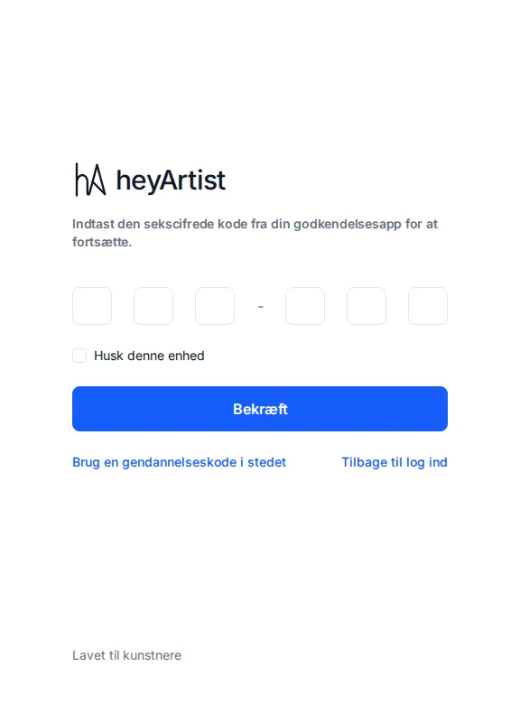 Siden hvor du skriver koden fra din godkendelsesapp