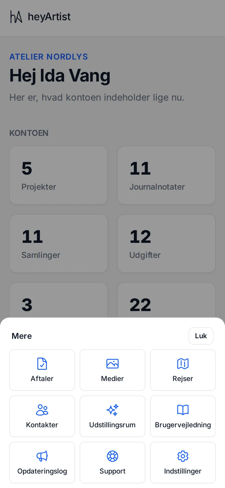 Mere-menuen åben