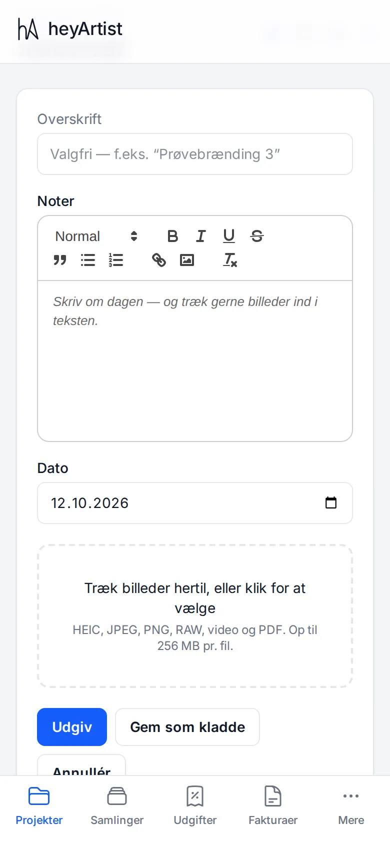 En ny journalpost på telefonen