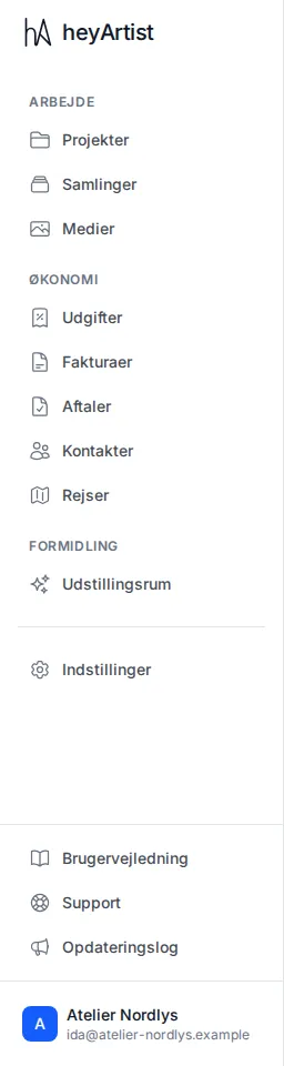Menuen i venstre side