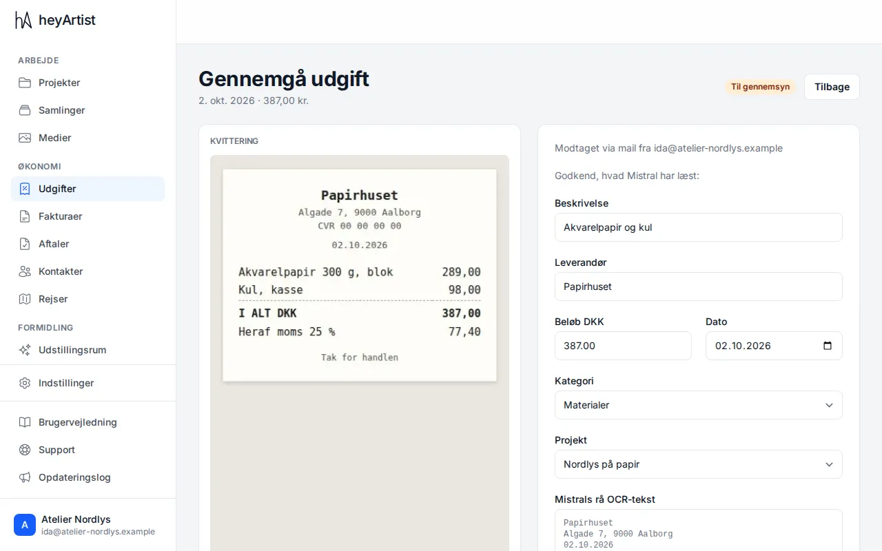 The Review expense page with the receipt on the left and the fields on the right
