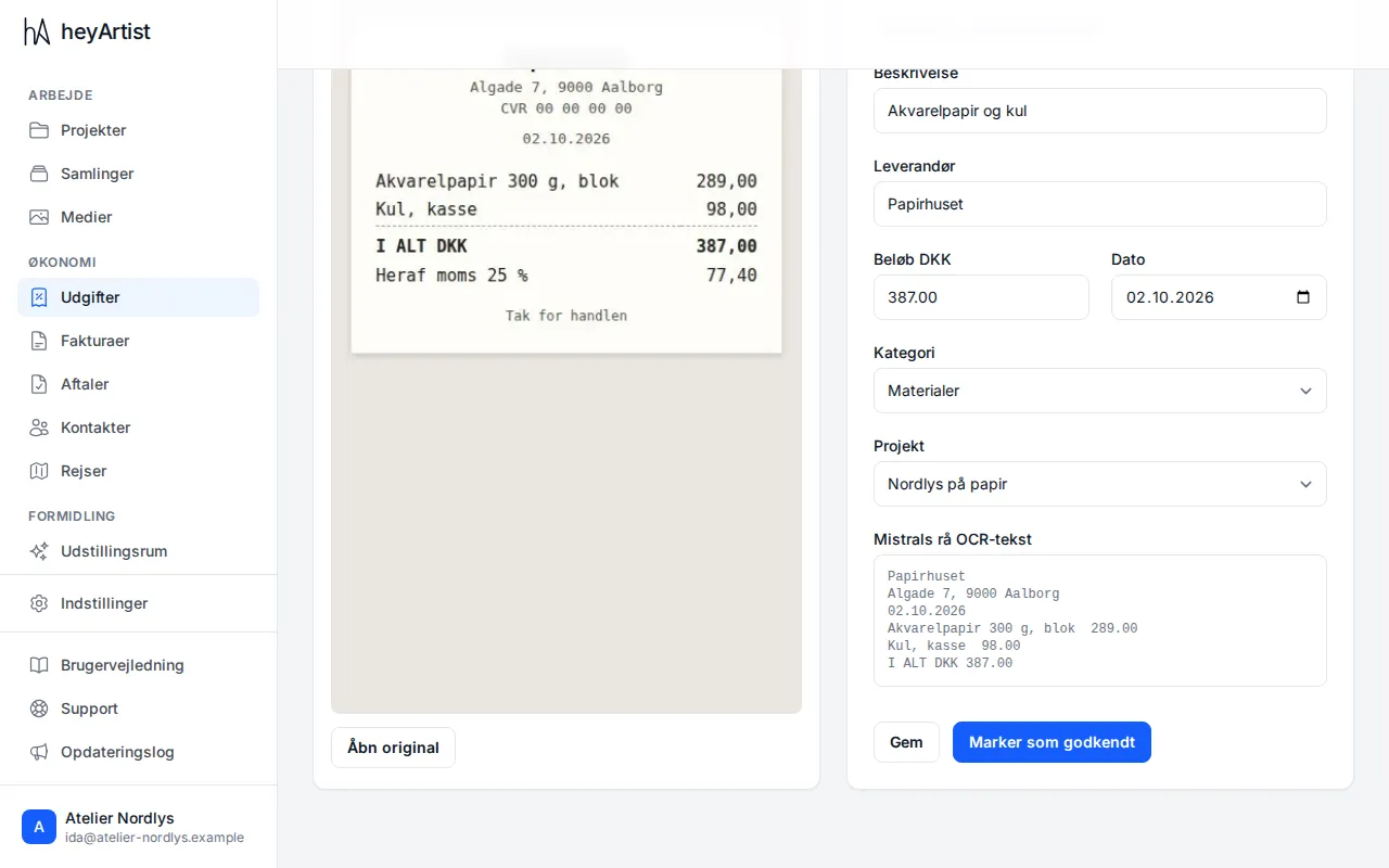 The fields, the raw OCR text and the Save and Mark verified buttons